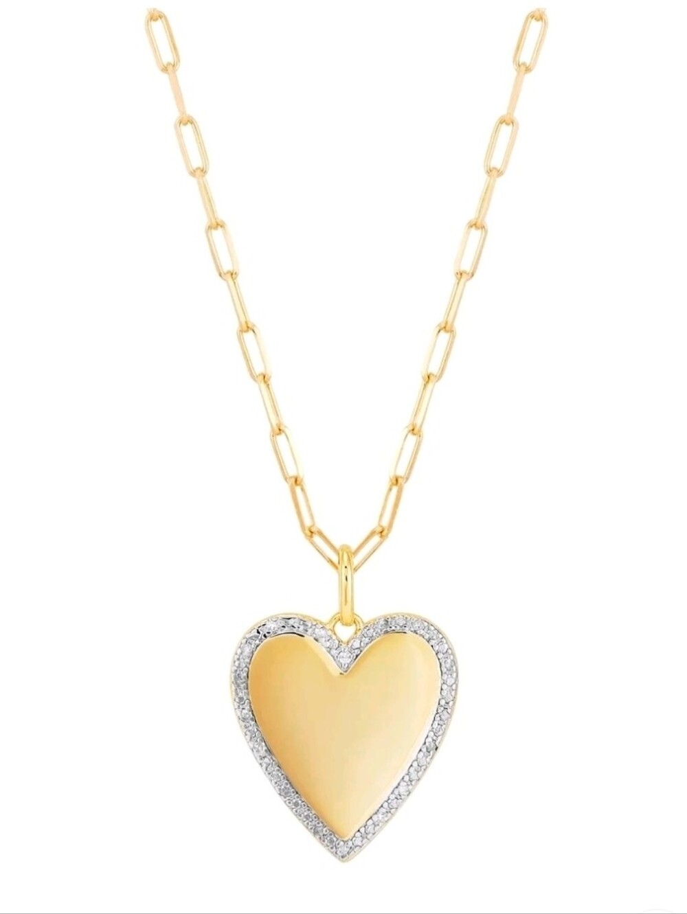 14K Gold Plated .10 Carats Genuine Diamond Heart On A Paperclip Chain
